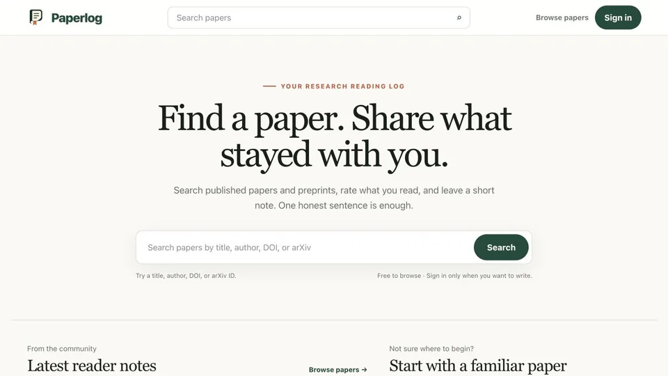 Paperlog research reading log interface.